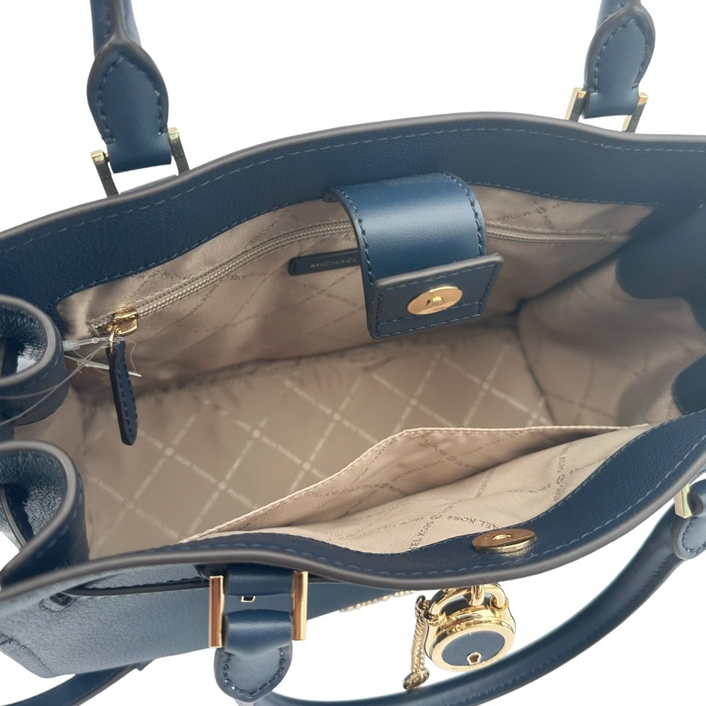 Michael Kors Hamilton Medium Satchel Crossbody Bag Navy Pebbled Leather - Picture 6 of 6